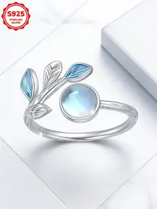 Women's Elegant Silver Color Ring, Adjustable Fit Moonstone Design, Perfect Gift for Friends & Birthdays, Ideal Daily Wear Jewelry