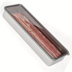 1pc Bacon Container With Lids And Elevated Base For Refrigerator, 304 Stainless Steel Airtight Deli Meat Storage Containers For Fridge, Dishwasher Safe, Long Kitchen Food Storage Containers, Kitchen Supplies