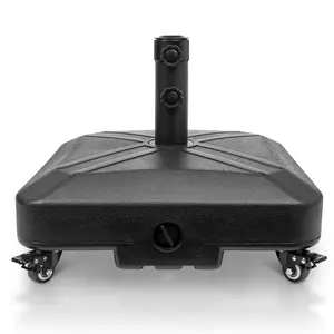 Patio Umbrella Base Heavy Duty with Wheels Square Market Stand for Outdoor 4 Locks 1 Knobs 125lb Capacity, Black