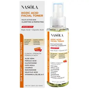 Nasola Kojic Acid Facial Toner Skin Clarifying and Hydrating Mist Spray with Glycolic Acid, Niacinamide, Licorice, Glutathione, Vitamin C, Salicylic Acid, Aloe Vera, and Gotu Kola - 3.38 Fl Oz Moisturizer Radiant