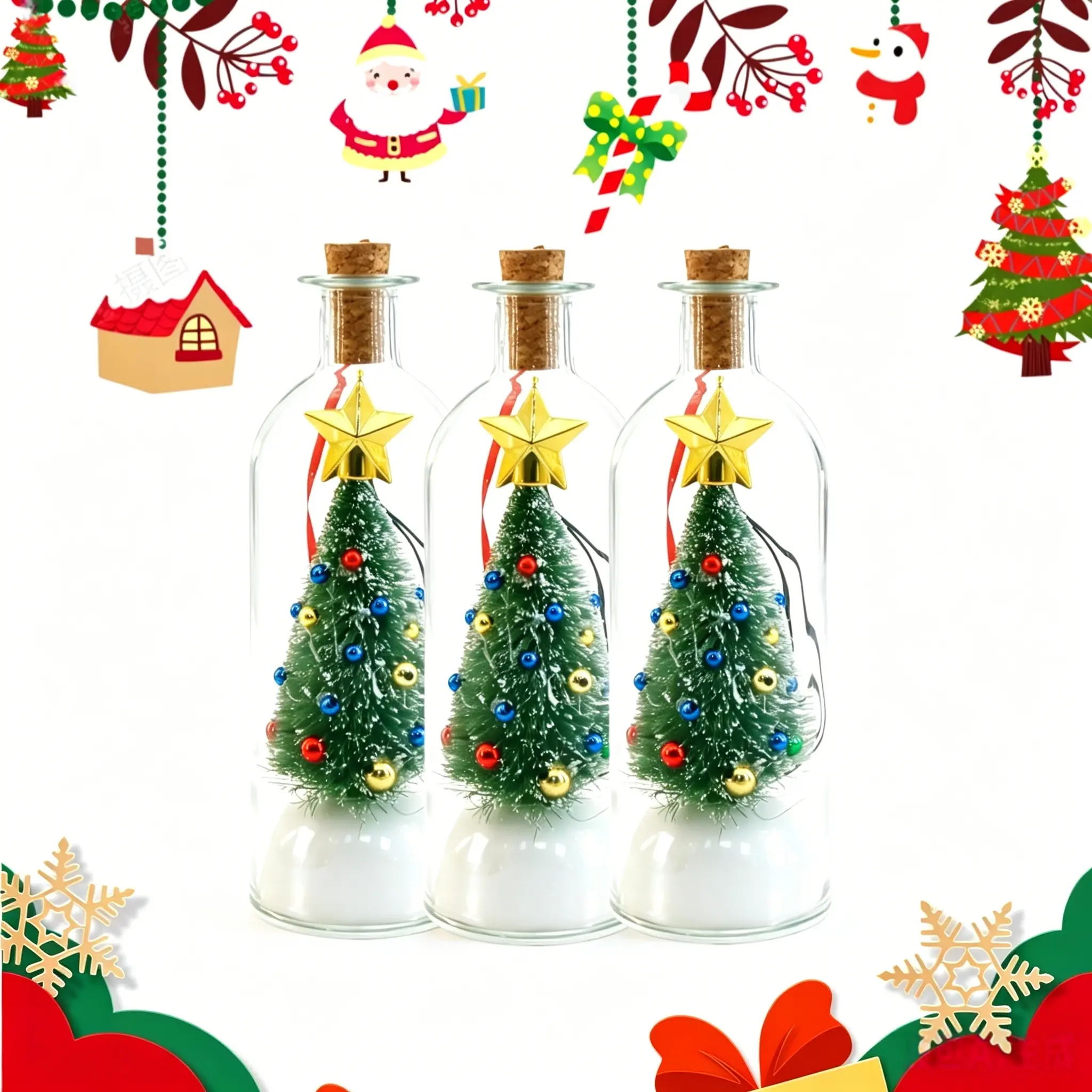 Christmas Tree Message in a Bottle Ornament Recordable Voice Message In A Bottle Christmas Tree, Glass Bottle Mini Snowy Xmas Tree Ornament Personalized Audio Recording Keepsake Christmas Gift
