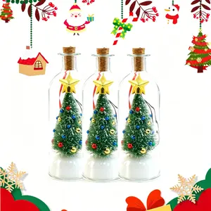 3 Pcs Christmas Tree Message in a Bottle Ornament Recordable Voice Message In A Bottle Christmas Tree, Glass Bottle Mini Snowy Xmas Tree Ornament Personalized Audio Recording Keepsake Christmas Gift