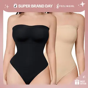 FeelinGirl Strapless Bodysuit for Women Removable Tummy Control Seamless Shaping Thong Tops Fabric Fit Lady Womenswear Underwear Comfort TiktokSuperBrandDay