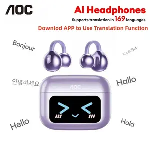 AOC ACD3521 Clip-On Ear Headphones with Support for 169-Language Translation, Audio-Visual Future Touch Screen, Bluetooth 6.0 Wireless Headphones for Music & Phone Calls, Sport Waterproof & Sweatproof