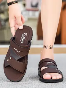 Men's PU Leather Sandals, Casual Beach & Outdoor Shoes, Anti-Slip, Odor-Resistant, Thick Sole, Comfortable Slip-On, Lightweight