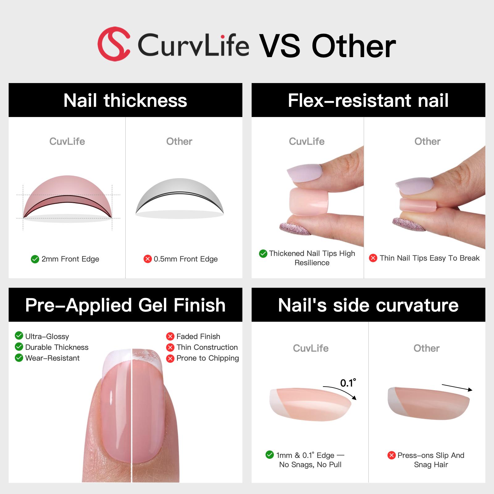 Curvlife medium almond western Nail Art Press On Nails patterns prints pink glossy shiny 2 Week Wear