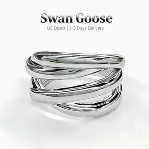 S925 Sterling Silver Chunky Crossover Band Hypoallergenic Ring，Effortless Old Money Aesthetic Statement Jewelry for Women & Men，Elegant All-match Fashion Accessories for Daily wear summerwins