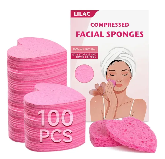 100 Count Compressed Facial Sponges 100% Natural Cellulose Eco-Friendly Makeup Sponges for Gentle Cleansing, Exfoliating & Stubborn Makeup Removal Travel for Women (pink)