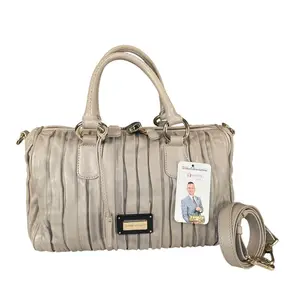 Pre-owned Emporrio ARMANI Leather Crossbody Bags Emporio Armani Pleated GHW Satchel Taupe Lock Key Crossbody Boston Bag