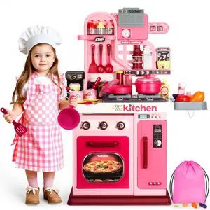 53Pcs Kids Kitchen Toy Set, 27.1 Inch Pink Toy Kitchen with Sound and Light, Kitchen Set for Kids 3+, Stove, Toy Sink and Kitchen Accessories, Best Holiday Birthday Gift for Kids,summervibes toys Pretend Cooking Set,memorial day deals