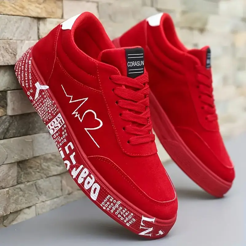 Men's Red Sneakers, Sporty Chic Mid-Top Skate Style Streetwear with a Breathable Wide Fit for Skateboarding & Casual Wear, Streetwear Shoes, Fashion Casual Shoes, Synthetic, Laces, Male, Ankle