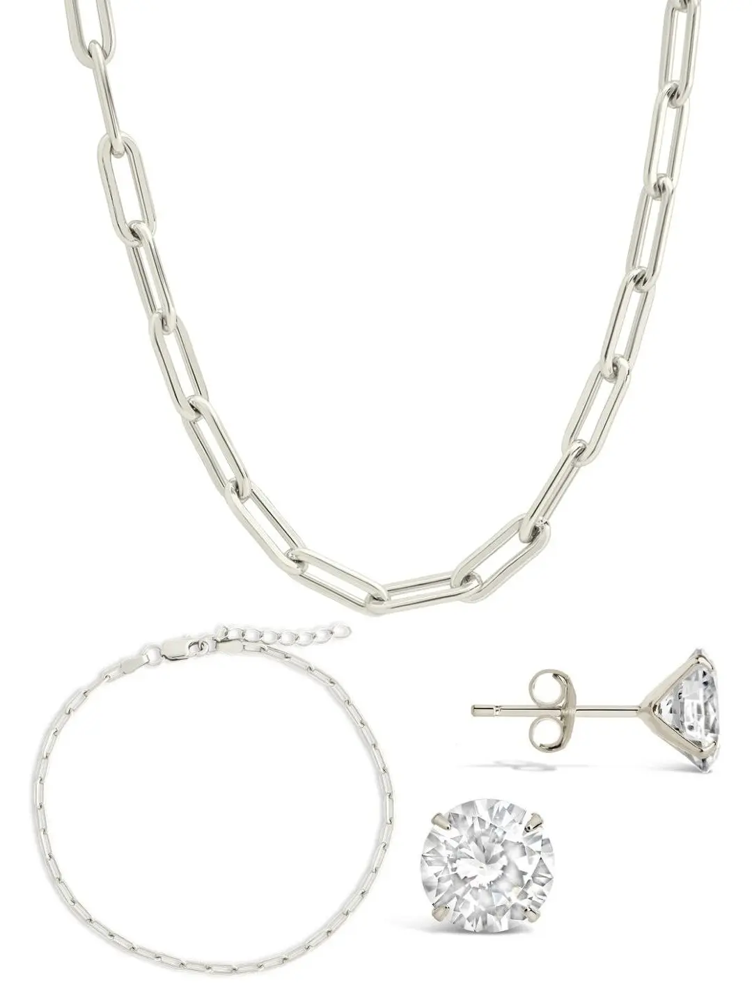 Sterling Silver Paperclip & Everyday Studs Jewelry Set Bundle, Elegant Sterling Forever Unisex Adults' Silver Jewelry Sets