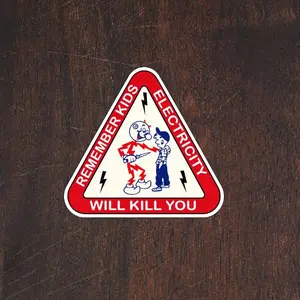 Remember Kids Electricity Will Kill You Sticker, Warning Vinyl Decal, Funny Electrician Hard Hat Sticker for Toolbox Helmet Laptop Gift