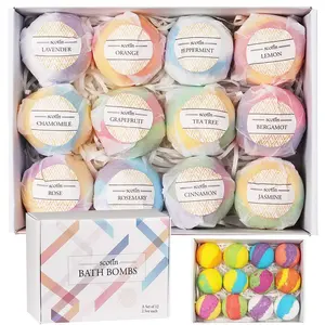 Bath Bombs Set, 12pcs Natural Shea Butter & Safe Oil Bath Bomb, Skin Moisturizing, Hydrating, Handmade Bubble Bath & Fizzy, Fragrance, Ideal Gifts for Women