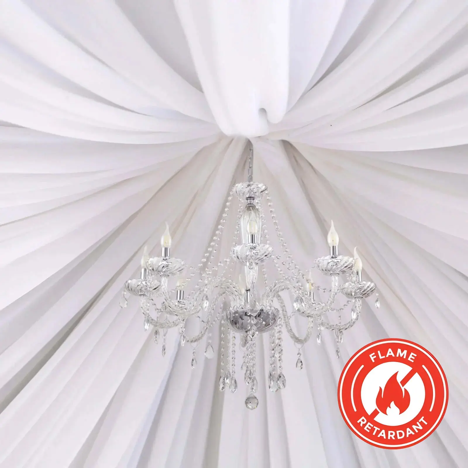 Commercial Grade Fire Retardant White Scuba Polyester Draping Fabric - 5ftx30ft Rod Pocket Panel, Wrinkle Resistant, for Venue Ceremonies, Parties, Receptions, Ceilings Decor