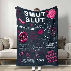 Sexual Literature Theme Flannel Blanket, Bold Trendy Style with Smut Slut Slogan, Soft Skin-Friendly Fabric for Book Lover Bedroom Decor, Slogan Print Blanket
