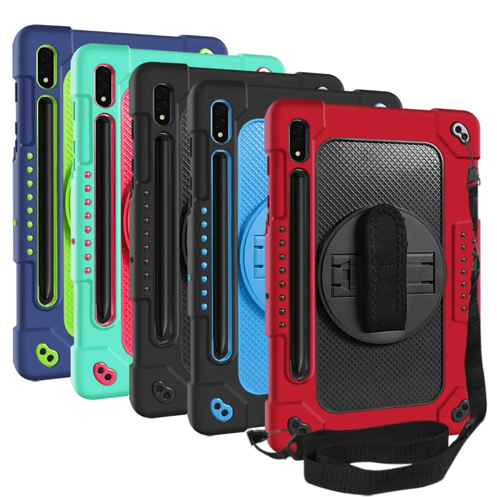 For Samsung S8 Plus S7 Plus S7 FE 12.4 inch /S8/S7 11"Tab Case with S Pen Holder Kickstand Shoulder Hand Strap Hybrid Kids Friendly Case for Samsung Galaxy S8 Plus / S7 FE SM-T730 T736 /S8/S7 11"