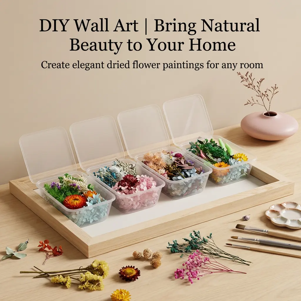 4-Box Mixed Natural Dried Flower Decor Sets - Non-Toxic, Eco-Friendly, Odourless, Long-Lasting DIY Craft Supplies for Home Decor, Photo Props (Colors Random, Ideal for Crafting, DIY Assembly & Frame Kit Floral Arranging)