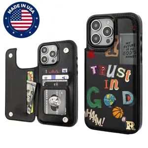 Trust In God Aesthetic Custom Casing for iPhone 16/15/14/13/12 Plus Pro Max, TPU PU Leather Card Holder Cover, Drop-Shockproof Anti-Scratch Vintage Fashion Handheld Device Accessories