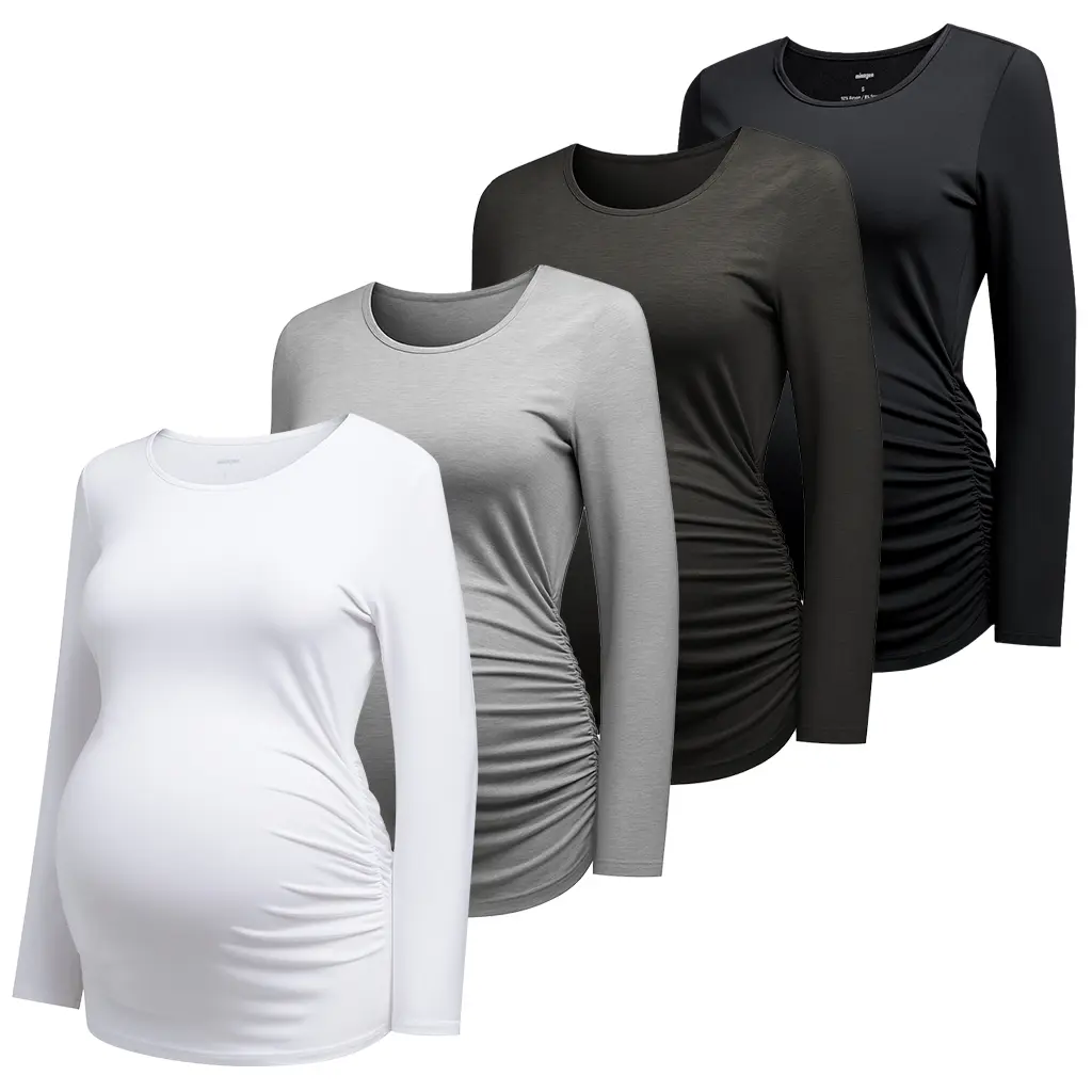 Women's Crew Neck Short Sleeve Maternity Shirt, Maternity Clothes with Belly Space, 92% Rayon 8% Spandex Fabric, Machine Washable, Pregnancy Clothes