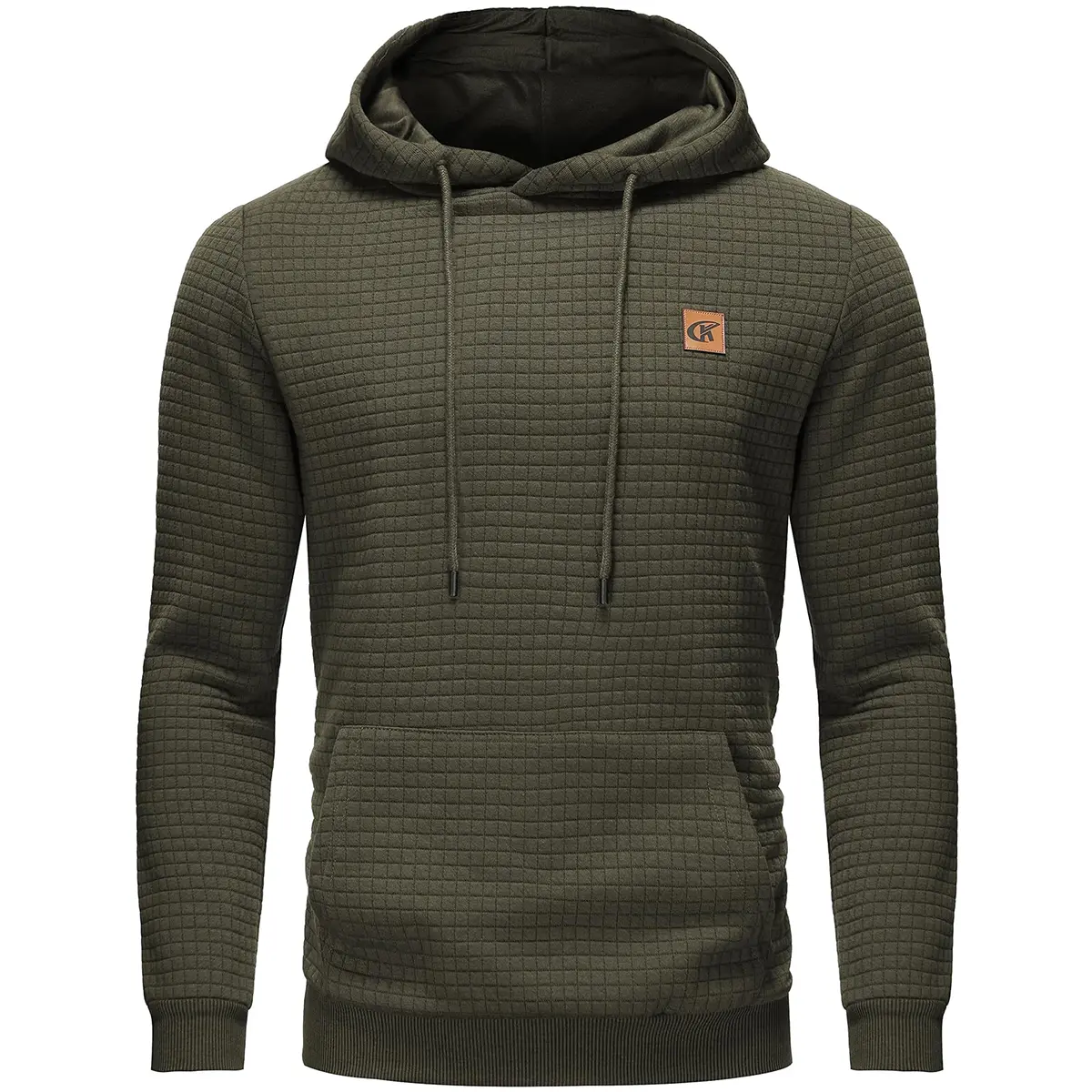 Mens Hoodies Sweatshirts Long Sleeve Fashion Waffle Knit Pullover Hoodie with Pocket Drawstring Adjustable Hood Comfortable Polyester Spandex Fabric Plaid Jacquard Design