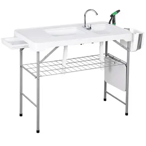 Heavy Duty Portable Folding Fish Cleaning Table with Built-in Washbasin, Collapsible Faucet, Sprayer, Drainage Hose, Storage Box & Knife Slots – Outdoor Picnic Fillet Station for Patio, Lawn & Garden