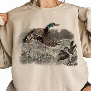 Mallard Duck Vintage Crewneck Sweatshirt - National Hunting Day Retro Hunting Season – Unisex Cotton Apparel Fathersdaygift Womenswear - KitchenEra 0VT