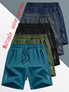 Men’s 5-Pack Ice Silk Loose-Fitting Knee-Length Bermuda Cut Running Training Shorts - Polyester Blend, Drawstring, Athleisure Casual Shorts for Summer Sports, Casual Wear,summervibes