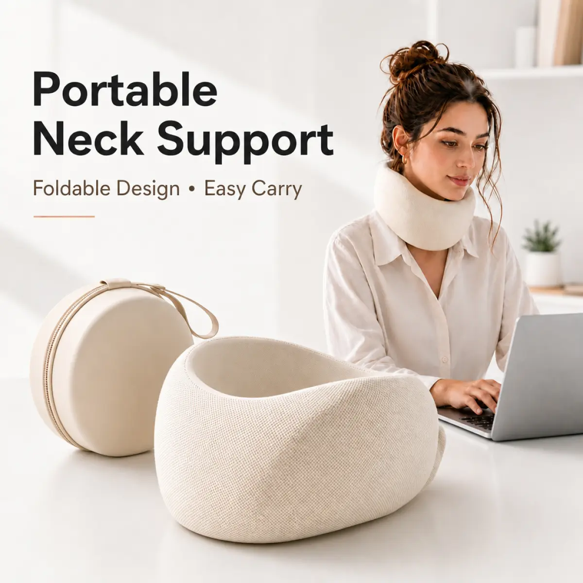 Portable Neck Support Pillow, Foldable Travel Neck Pillow with Comfortable Cushion, Lightweight Neck and Head Support for Office, Computer Work, Phone Use, Airplane Travel & Daily Use