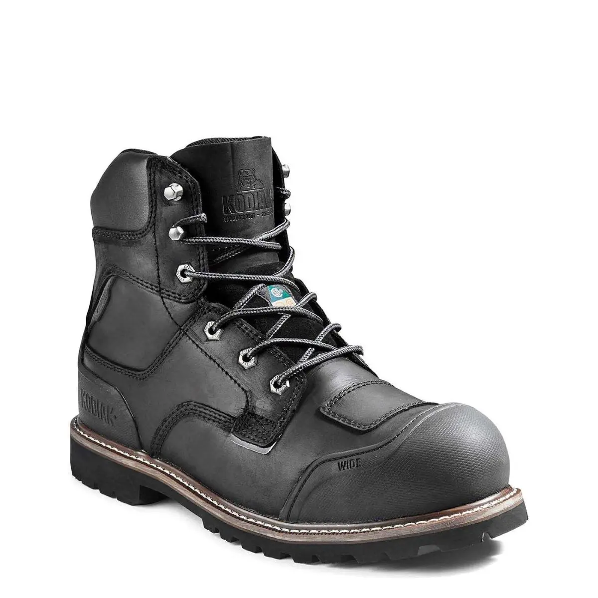 Kodiak Men's Widebody 6-in Leather Work Shoe, Composite Toe/Plate Waterproof Work Footwear - Black