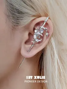 1ST XULIE Myth of the Moon S925 Silver 18K Platinum Plated Ear Hook Needle Piercing Earring WHITE antique jewelry