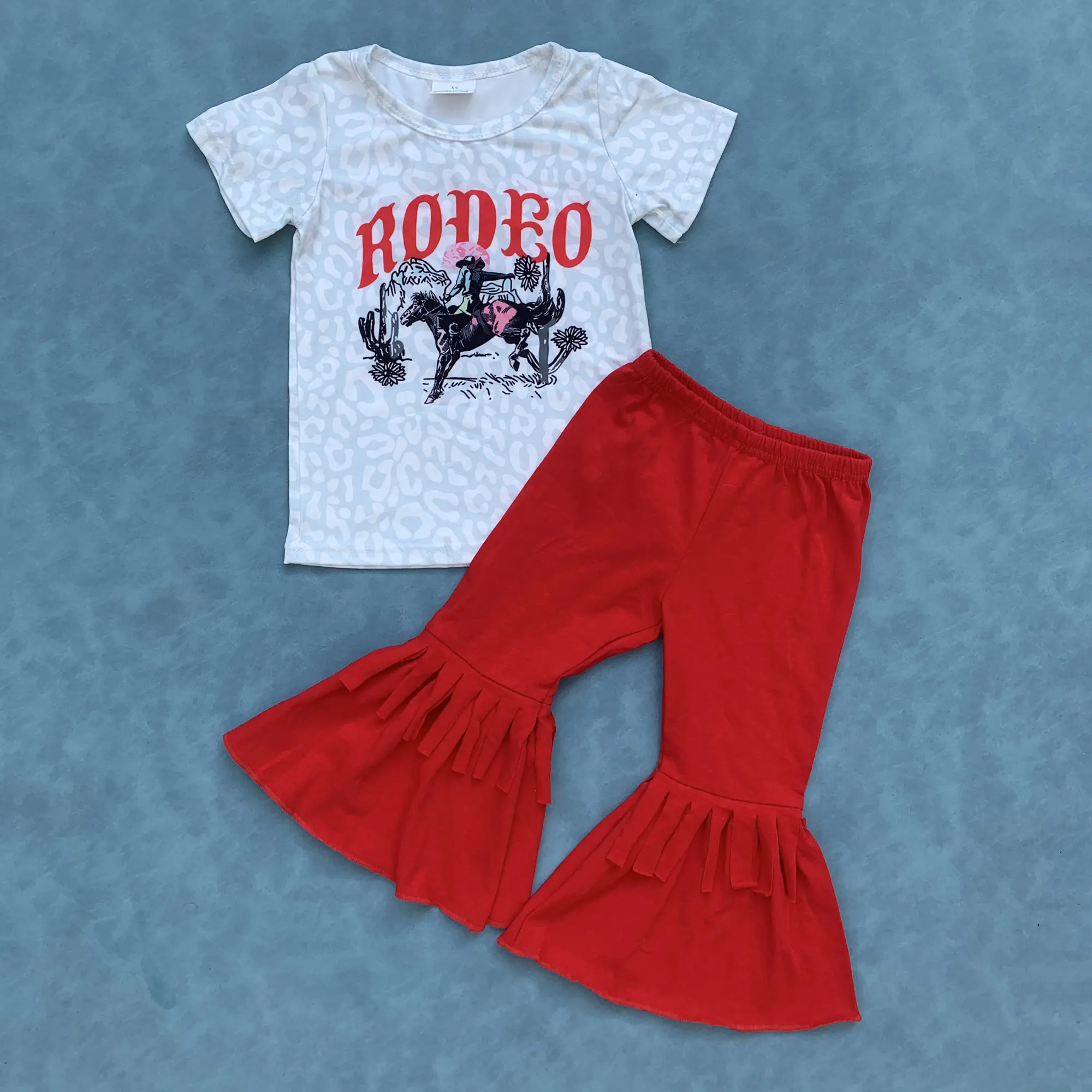 Western rodeo cowgirl top tassel ruffle bell bottoms girls outfit