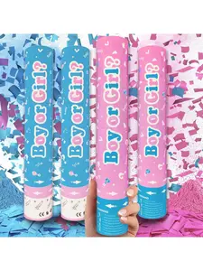 Gender Reveal Confetti Powder Cannon 4pcs, Safe Powder Smoke, Boy Blue and Girl Pink Gender Reveal Poppers - He or She Smoke Bomb Baby Shower Baby Party Decorations Supplies Sticks