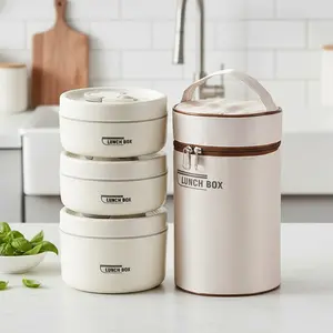 Portable Insulated Food Lunch Container Set, 1 SetIncluding 3 Counts Lunch Box & 1 Count InsulatedBag,3 Separate Stackable Lunch Container for Adult& Kids Travel, Kitchenware bento box