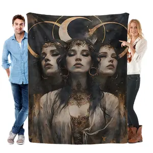 Hecate Triple Goddess Print Flannel Throw Blanket  Contemporary Reversible All-Season Polyester Throw for Office Nap Home Gift  Cartoon Themed Non-Woven Fabric