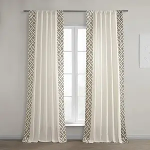 Half Price Drapes Martinique Taupe Bordered Cotton Curtain