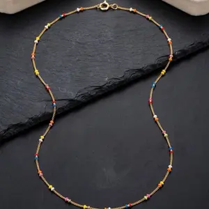 Beautiful Necklace for Daily Use 24" Length with Colorful Beads and Gold Chain