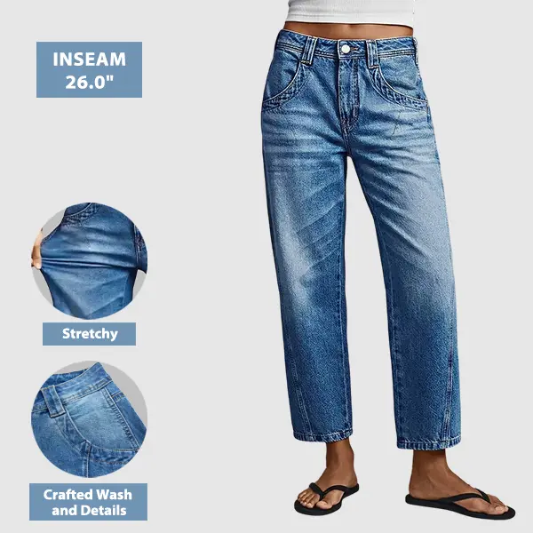 Flamingals Wash Seam Detail Mid Rise Straight Leg Jeans Stretchy 26.0 Inseam