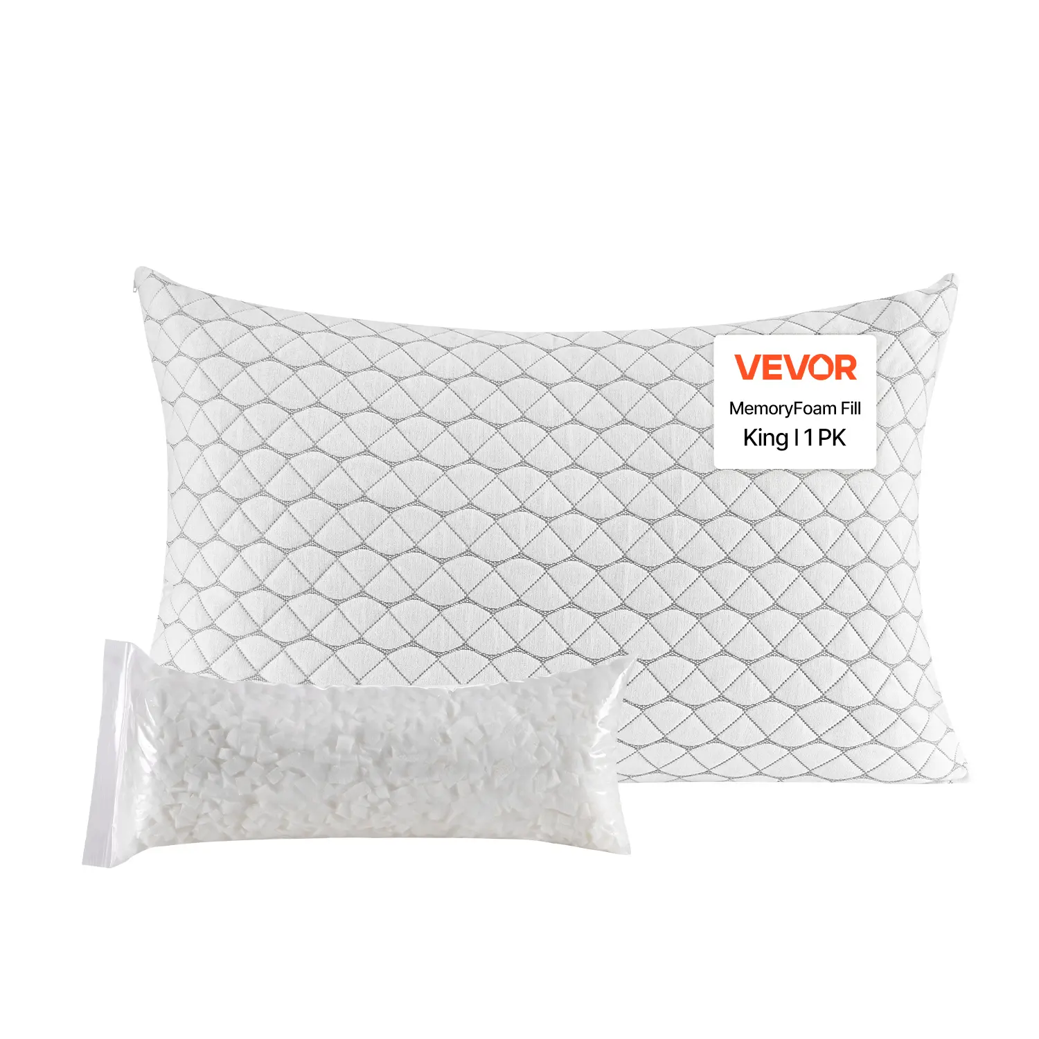 【Summerfinds】VEVOR King Size Luxury Hotel Memory Foam Pillow - Durable Ergonomic Fill, Adjustable Support, Natural Fiber Pillowcase, Breathable Bedding for Back/Side Sleepers, Machine Washable, Adjustable Fill