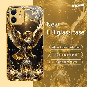 Suitable for [iPhone 12] New electroplated glass gold eagle mobile phone case simple explosion-proof mobile phone case affordable anti-drop anti-fingerprint 995
