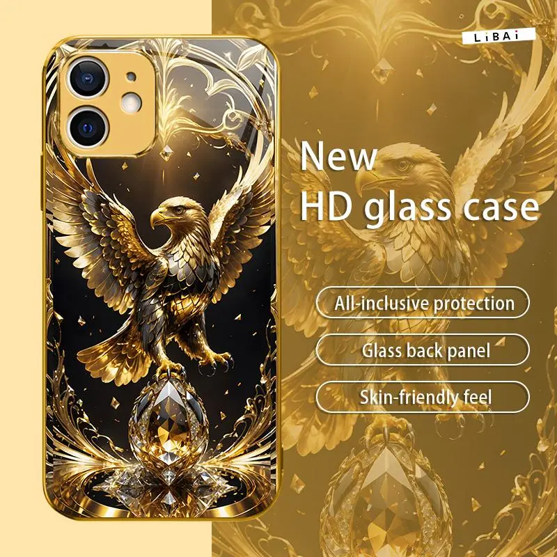 Suitable for [iPhone 12] New electroplated glass gold eagle mobile phone case simple explosion-proof mobile phone case affordable anti-drop anti-fingerprint 995