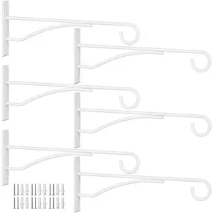 8"  Hangers 6 Pack,   Bracket for Wall Fence Porch Outdoor Indoor, Metal  Hooks for Basket, Flower, Planter, Feeder, Lantern, Wind Chime, White