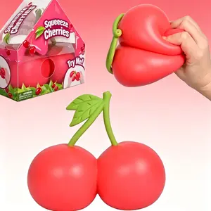 Giant Sweet Cherry Stress Relieving Tool, 5.5-Inch Soft Fruit, Squeezable Stress Ball Toy,Tactile Sensory Toy