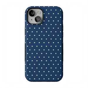 Casely iPhone 15 Case | On the Dot | Navy Polka Dot | Bold Protective Design | Compatible with MagSafe