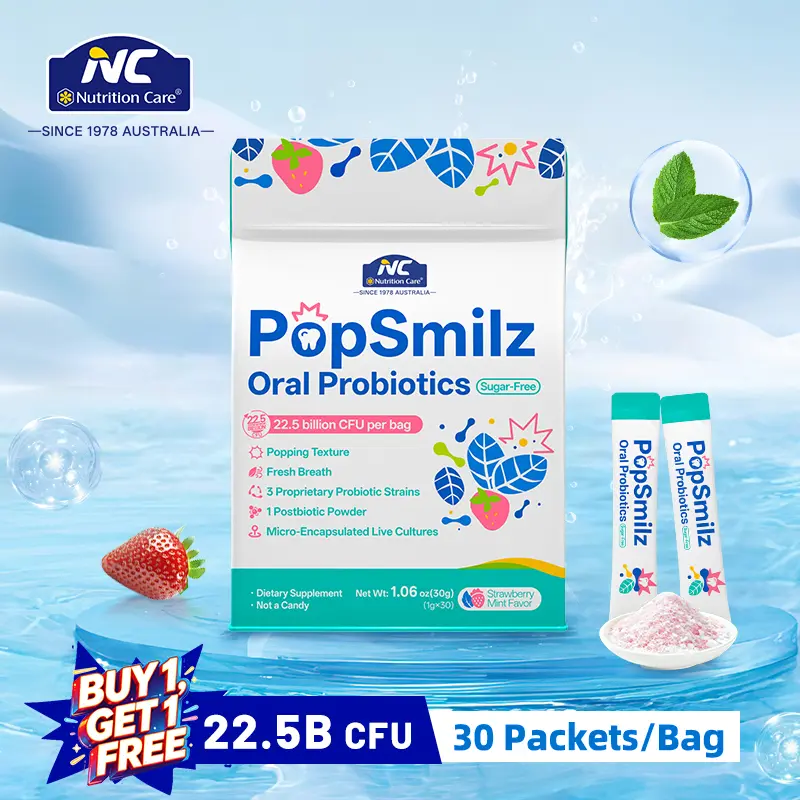 Summer Sale|Buy 1,Get 1 Free|NC PopSmilz Oral Probiotics - Sweet Comfort Fresh Breath Sugar-Free Popping Candy 22.5 Billion CFU per Bag Healthcare Supplement Lactobacillus salivarius AP-32 Edible Fun Nutrition Care Optimum Oral Health