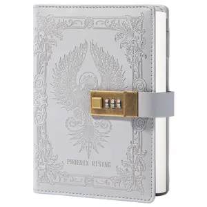Phoenix Journal Notebook with Lock, Vintage Leather Locked Diary, B6 Travel Refillable Ruled Lined Writing Paper, Secret Password Gift Diary for Women Girls Boys