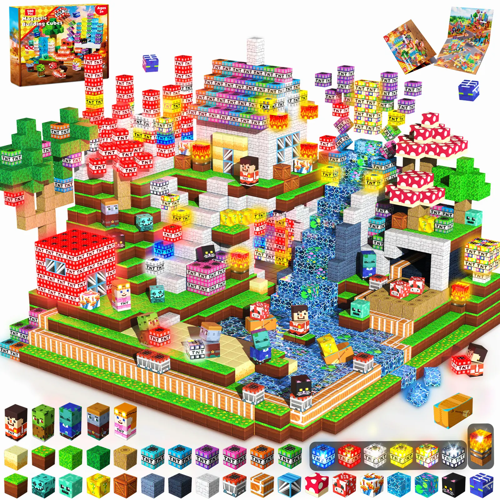 Magnetic Building Blocks -200PCS  Colorful TNT  - Light Up Magnet Cubes，Magnetic Toys for Montessori Children Christmas Birthday Gifts - STEM Sensory Toys for 3+ Year Old Girls Summervibes,summerwins