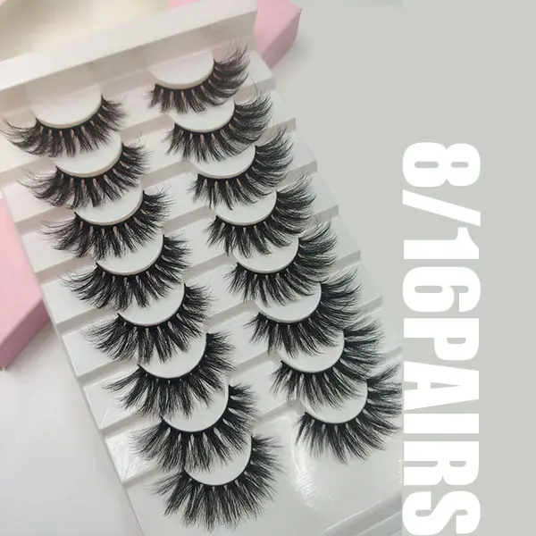 8 Pairs Russian Volume Faux Mink Lashes, Fluffy 8D Dramatic Strip Lashes