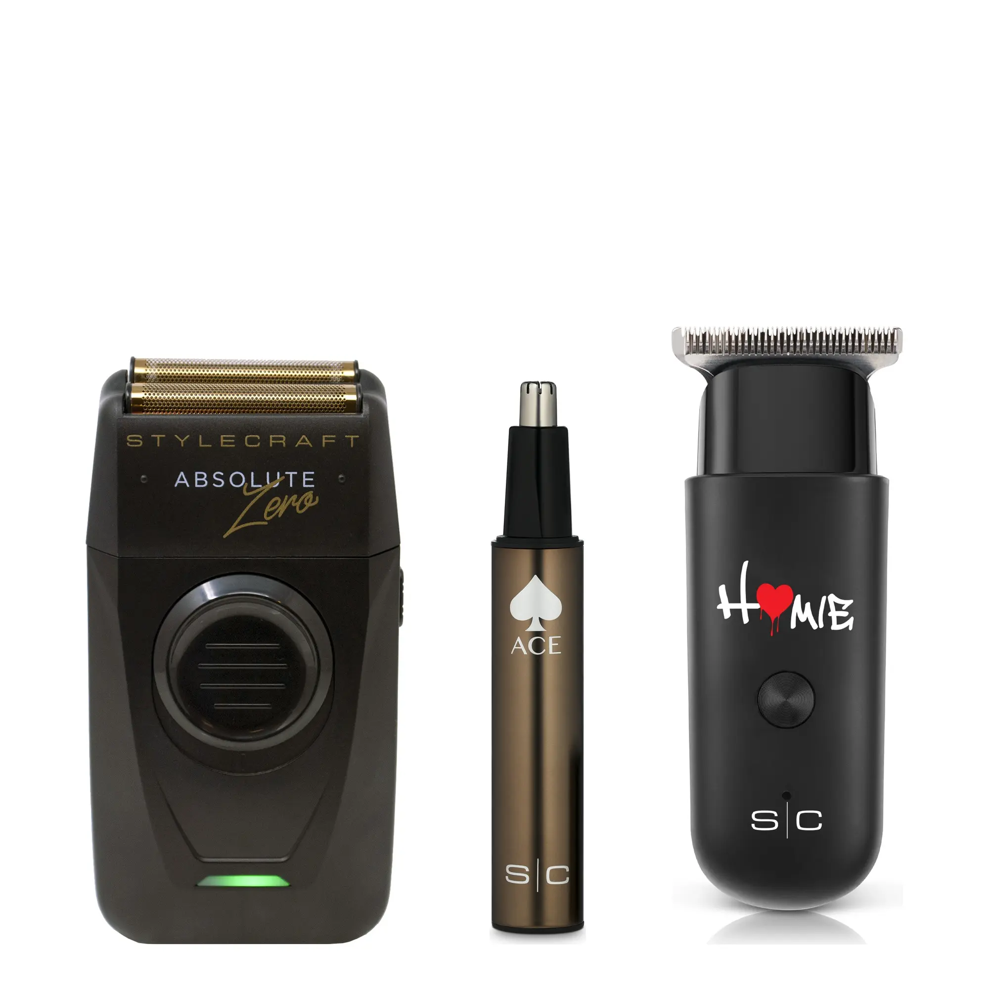 StyleCraft Homie Trimmer, Absolute Double Foil Shaver and Ace Ear and Nose Trimmer Bundle