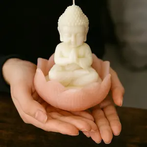 Decorative Buddha & Lotus Flower Candle - Handcrafted Zen Design for Spiritual Home Decor